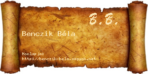 Benczik Béla névjegykártya